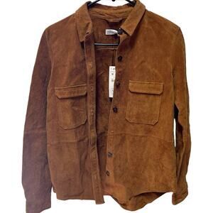 Zara NWT 100% Pig Leather Camel Brown Button Down